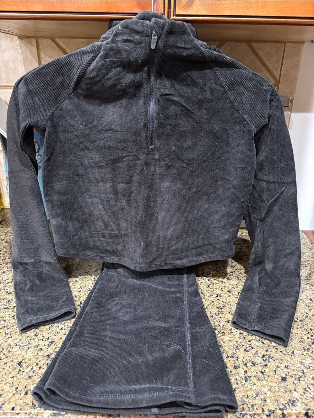 Black Velour Two-Piece Set - Crop Top & Skirt